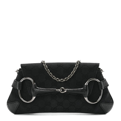 Gucci Monogram Horsebit Chain Clutch Black 1 of 11