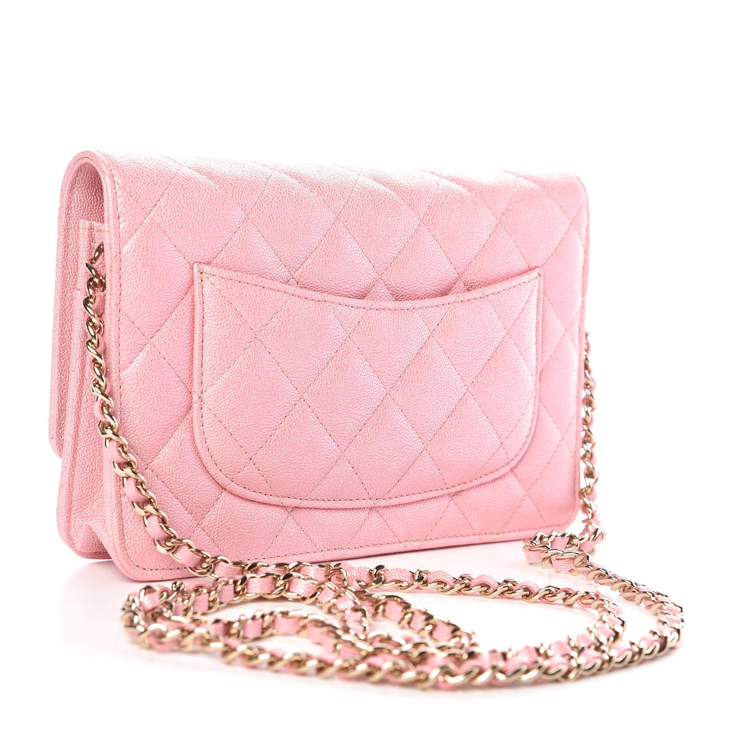 Iridescent Caviar Quilted Wallet on Chain WOC Rose Pink