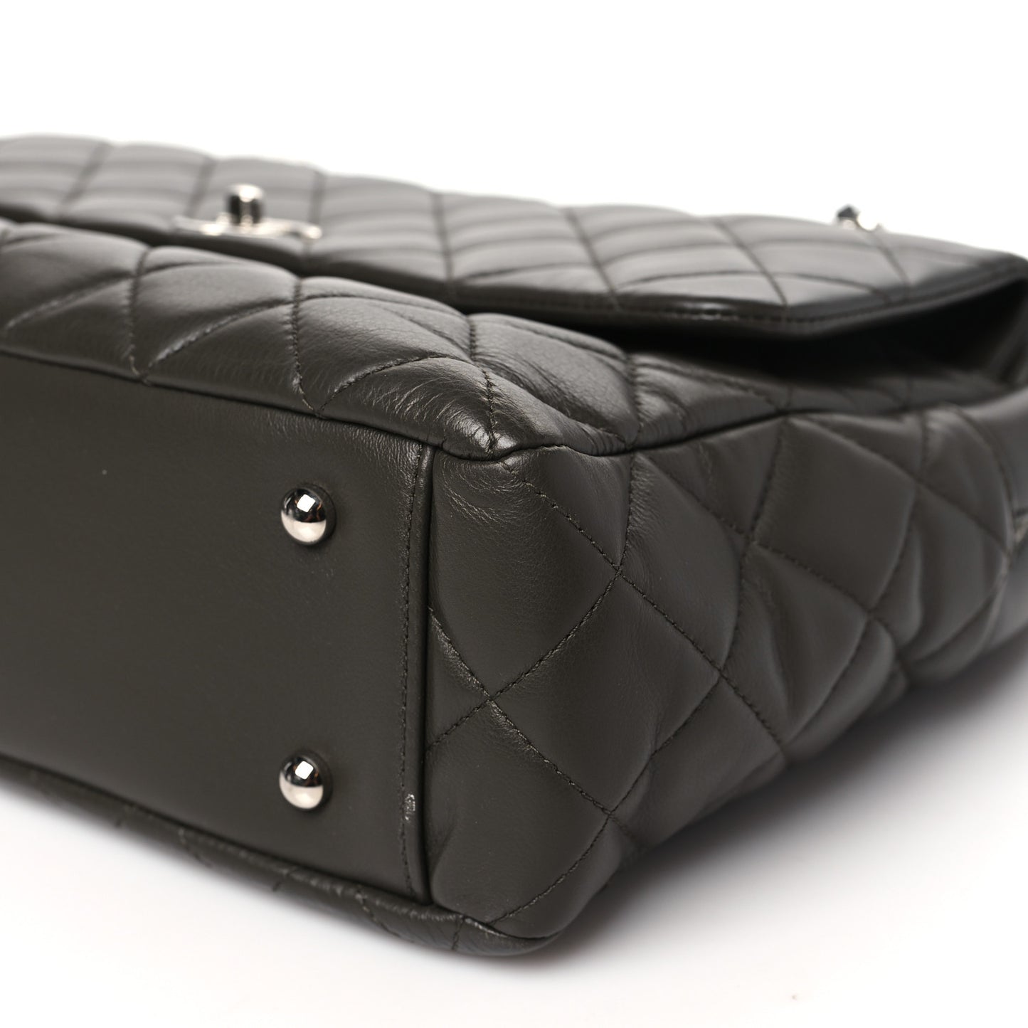 Lambskin Quilted Bowler Flap Shoulder Bag Khaki