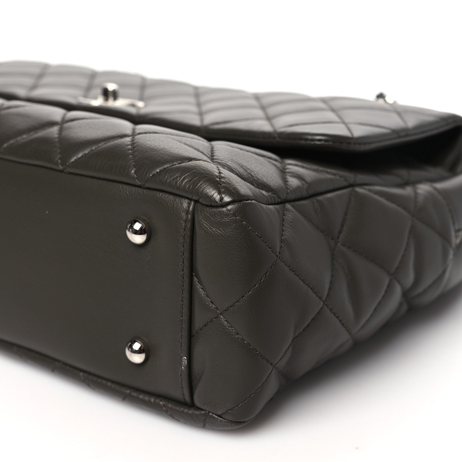 Chanel Lambskin Quilted Bowler Flap Shoulder Bag Khaki 9 of 9