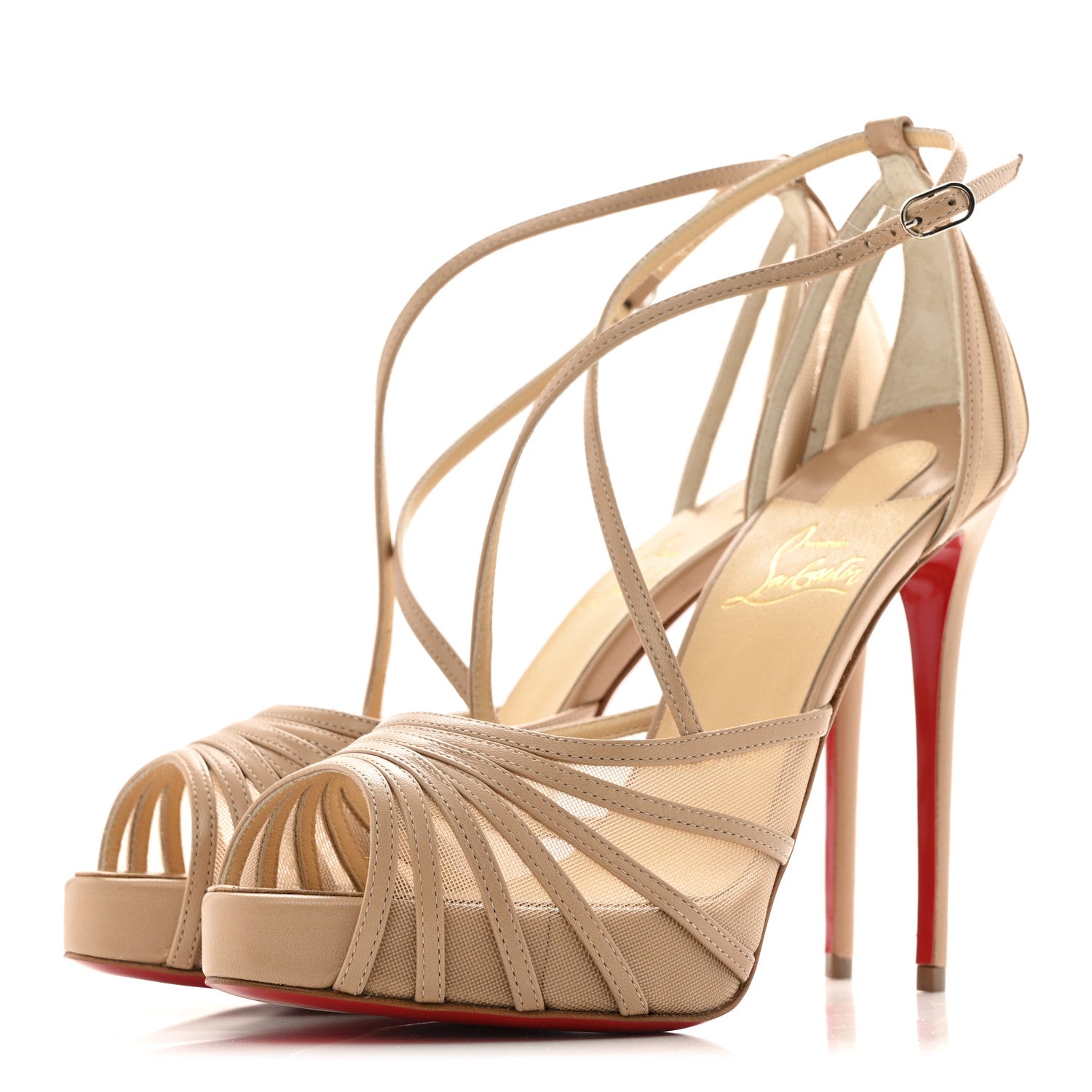 Christian Louboutin Kid Rete Filamenta 120 Platform Sandals 37 Nude 4 of 10