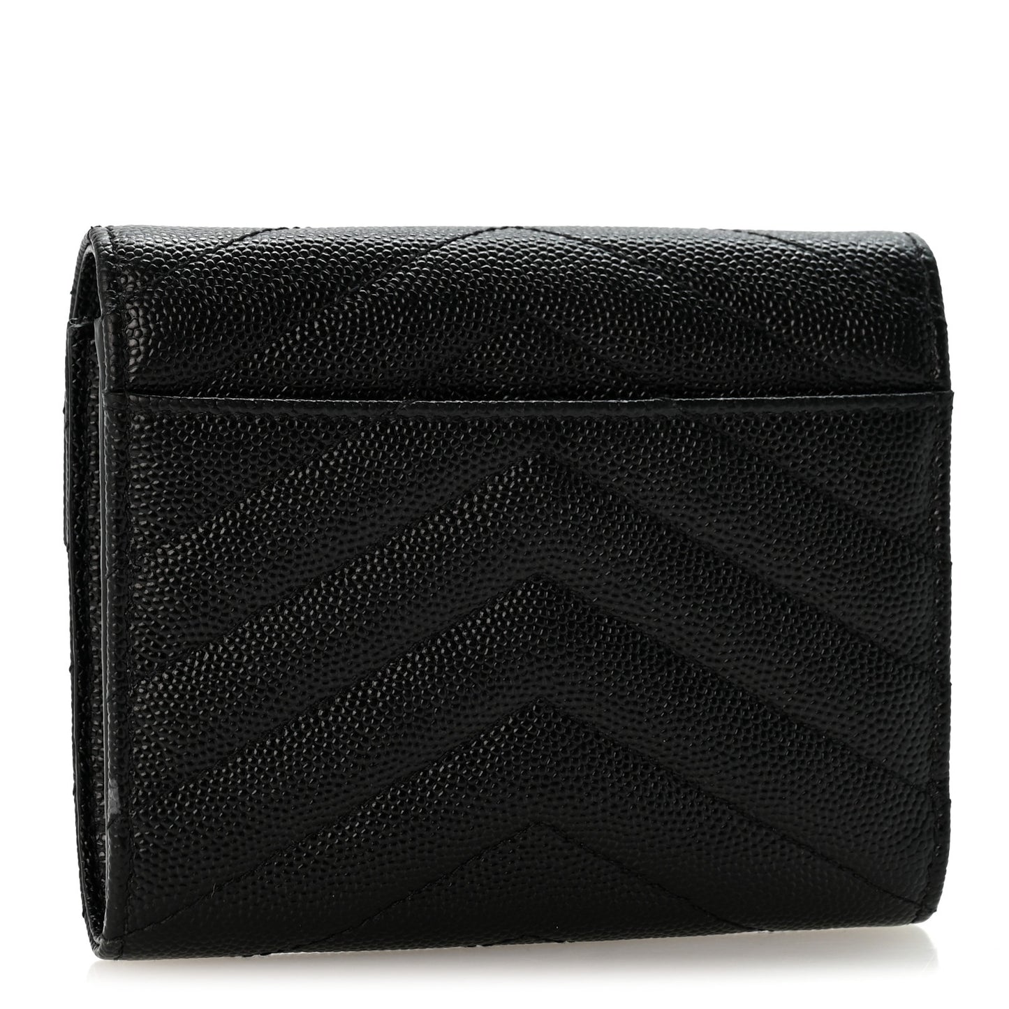 Grain De Poudre Matelasse Chevron Monogram Compact Tri Fold Wallet Black