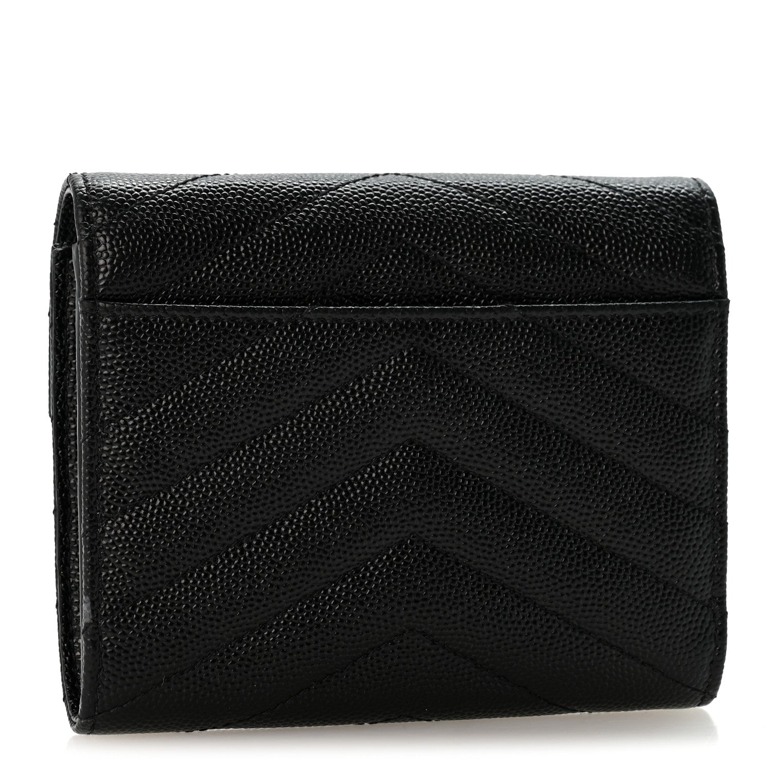 Saint Laurent Grain De Poudre Matelasse Chevron Monogram Compact Tri Fold Wallet Black 3 of 9