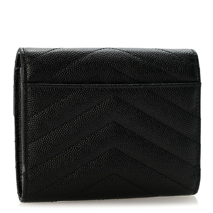 Saint Laurent Grain De Poudre Matelasse Chevron Monogram Compact Tri Fold Wallet Black 3 of 9