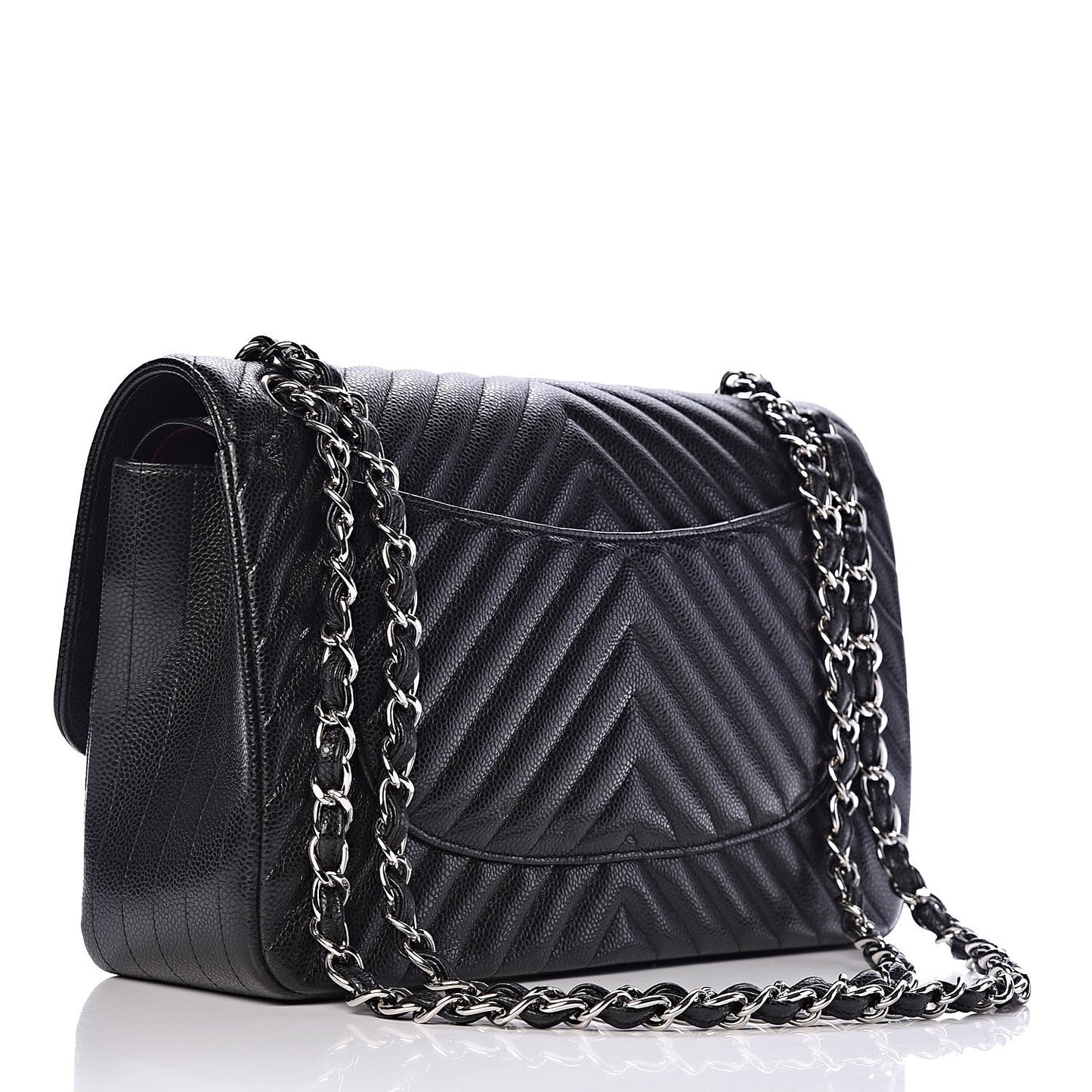Caviar Chevron Quilted Jumbo Double Flap Black