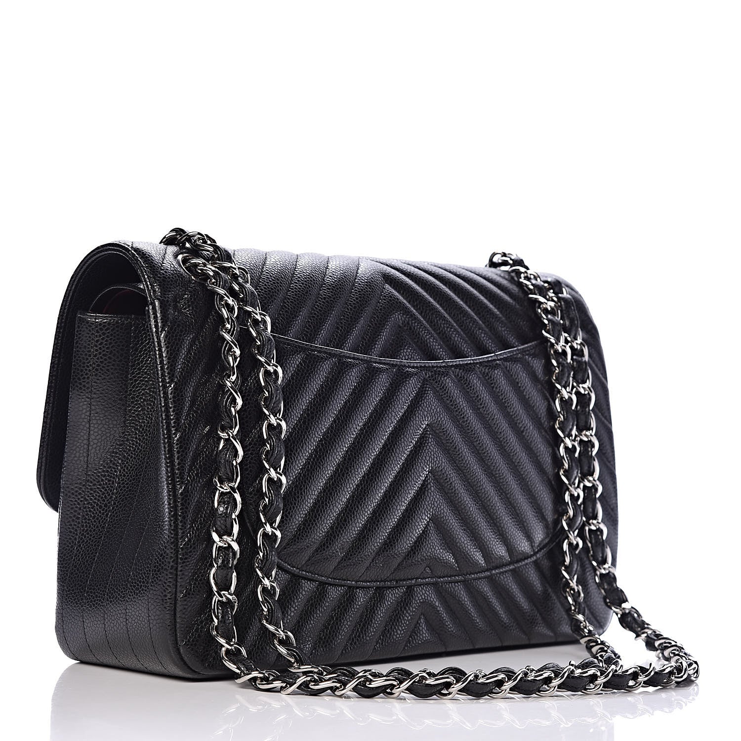 Chanel Caviar Chevron Quilted Jumbo Double Flap Black 3 of 11