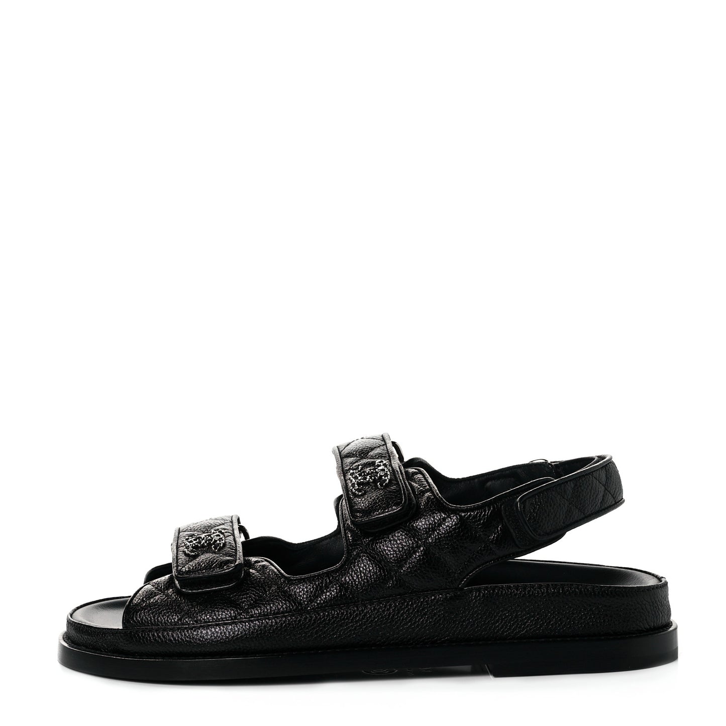 Grained Calfskin Velcro Dad Sandals 37.5 Black
