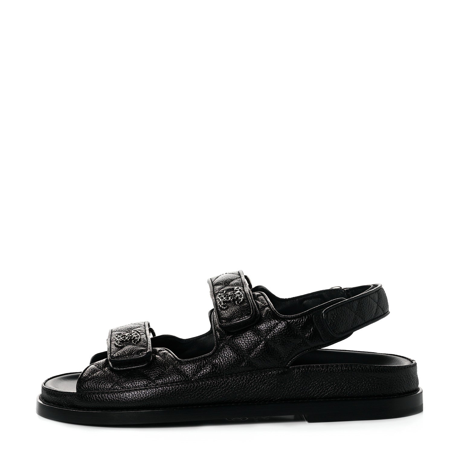 Chanel Grained Calfskin Velcro Dad Sandals 37.5 Black 1 of 8