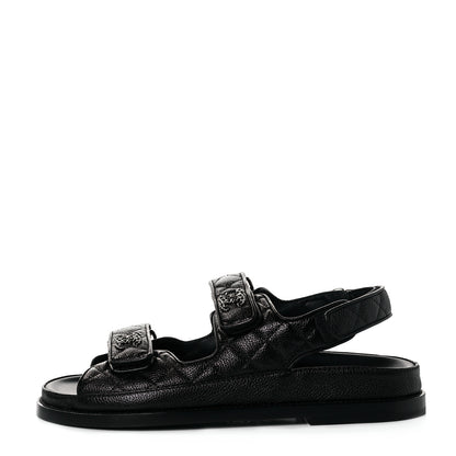 Chanel Grained Calfskin Velcro Dad Sandals 37.5 Black 1 of 8