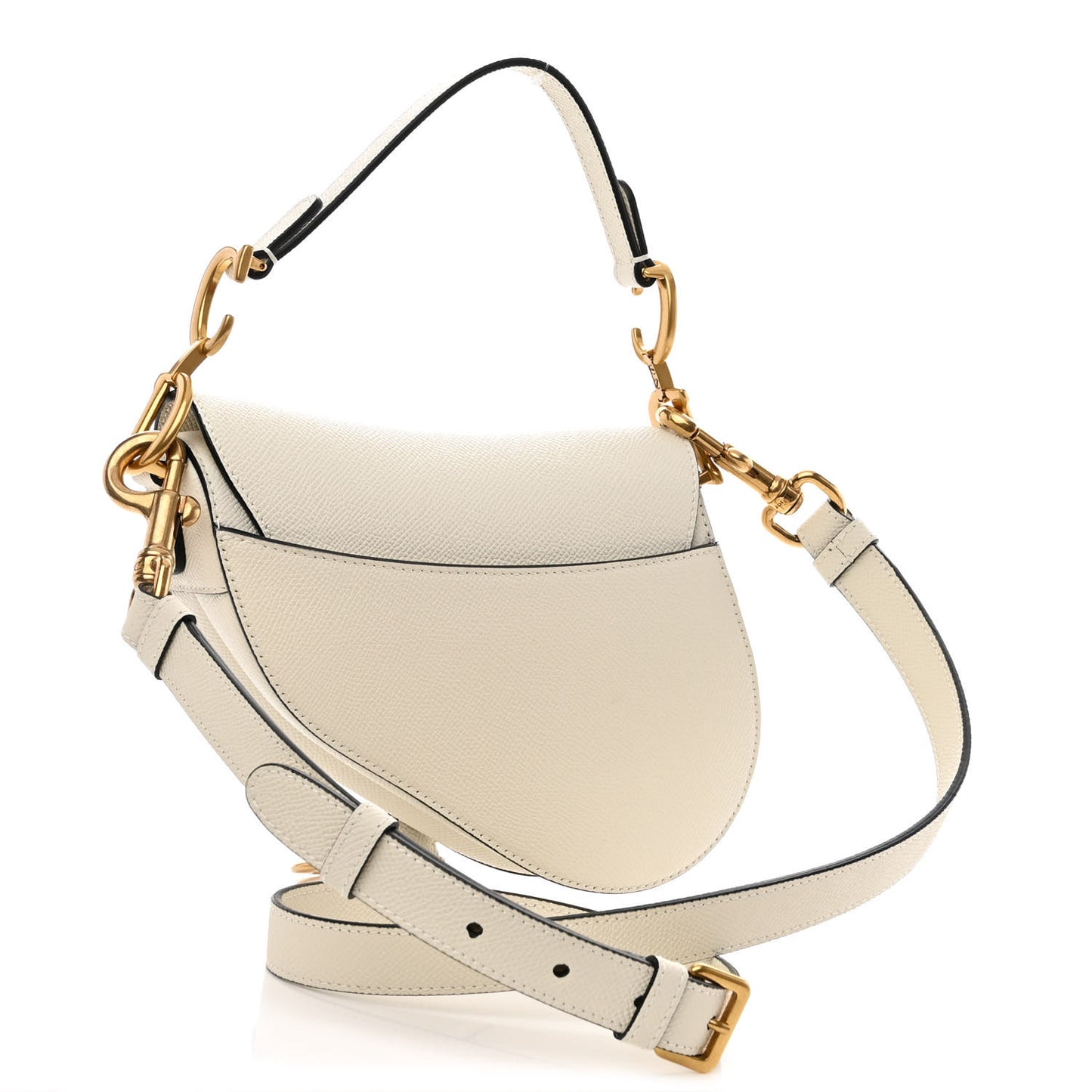 Grained Calfskin Mini Saddle Bag With Strap White