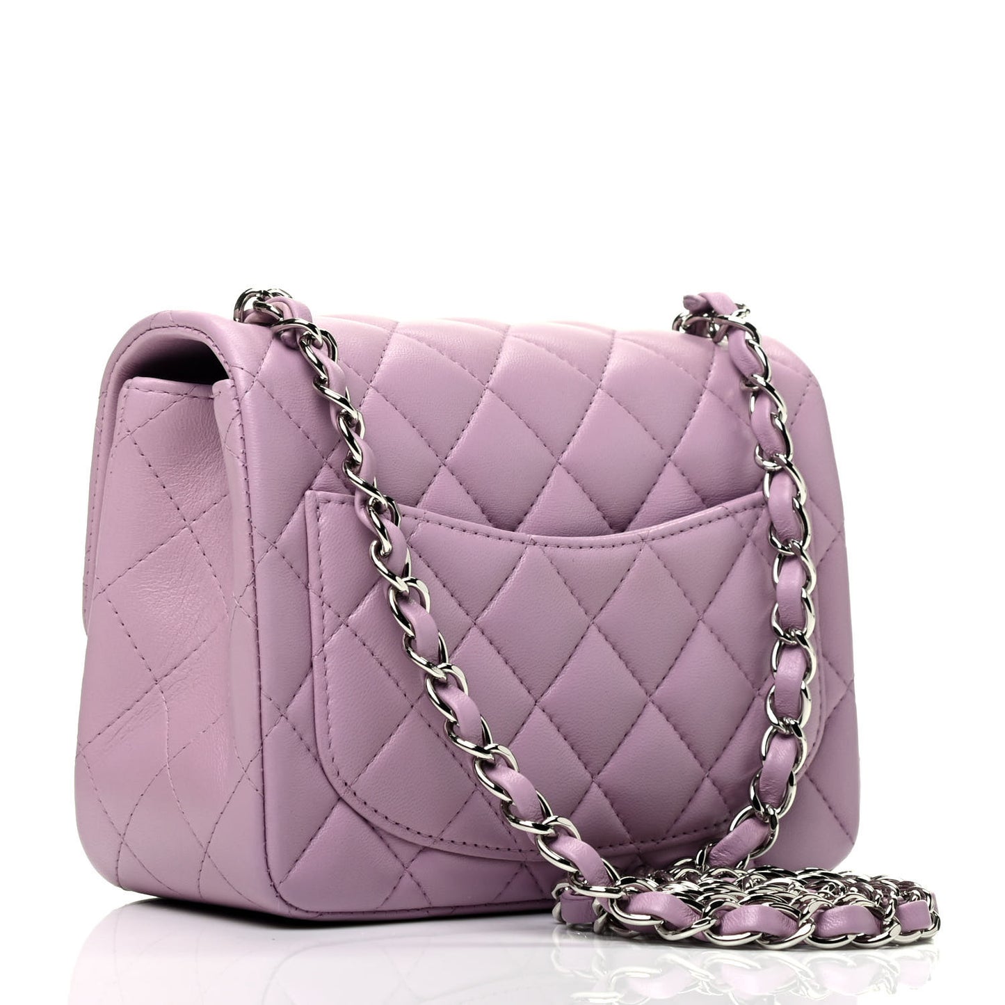 Lambskin Quilted Mini Square Flap Light Purple
