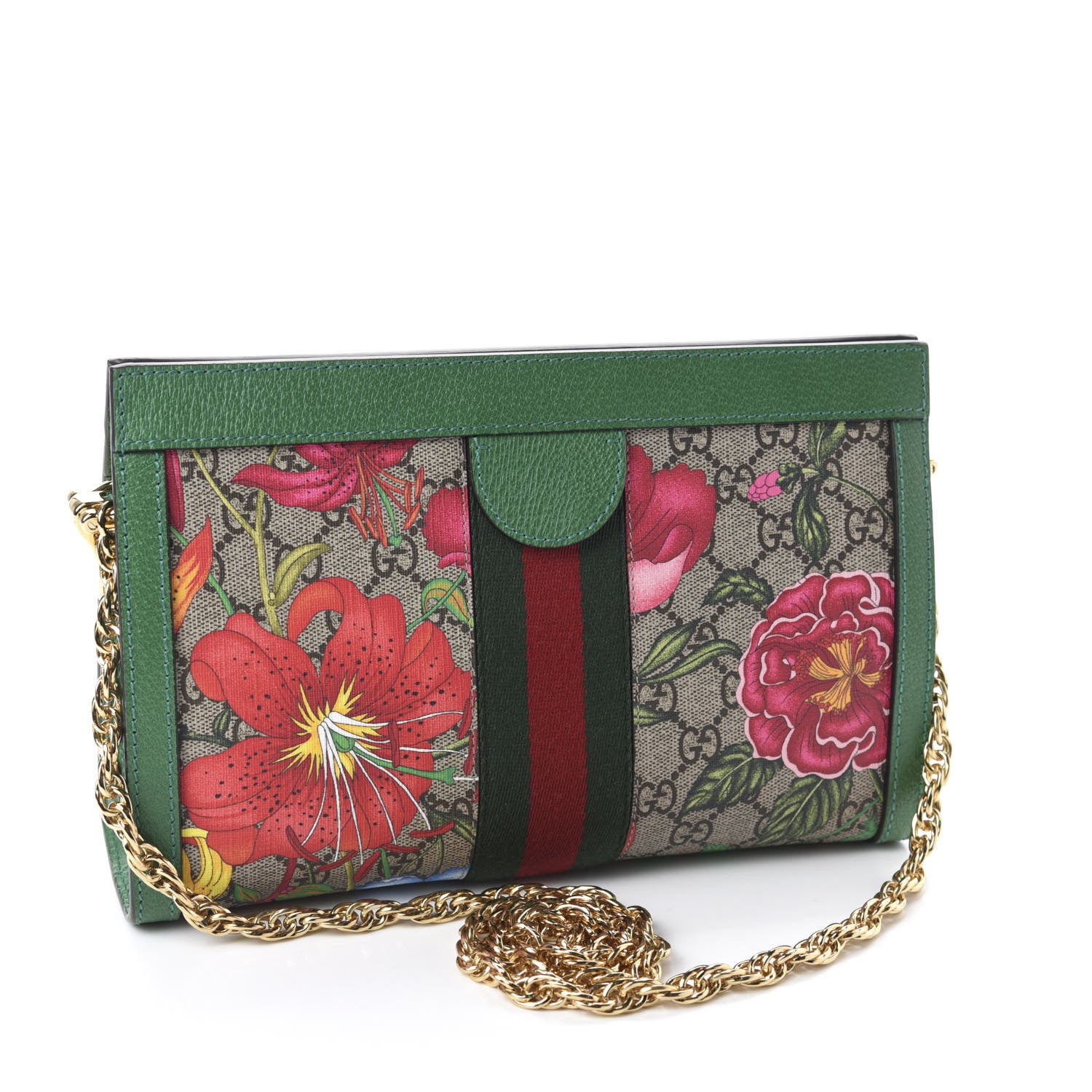 Gucci GG Supreme Monogram Flora Web Small Ophidia Chain Shoulder Bag Green 3 of 11