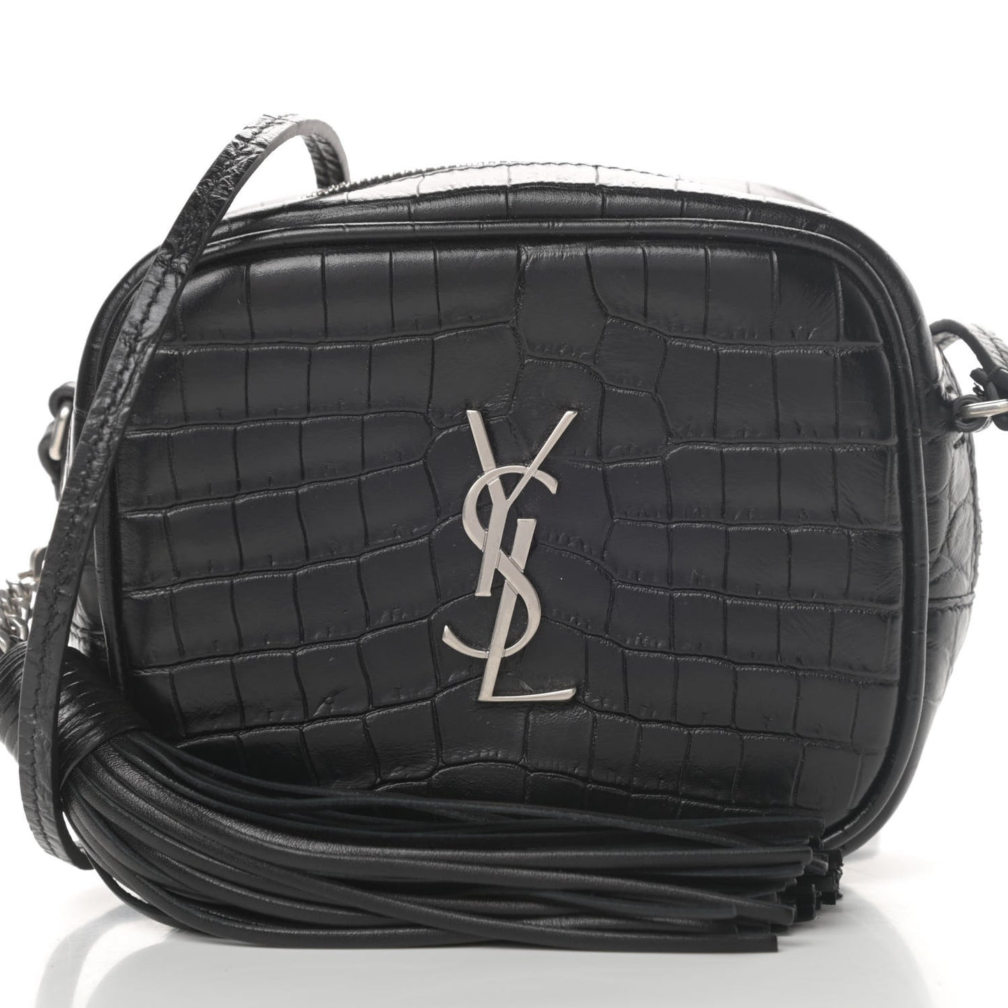 Calfskin Crocodile Embossed Monogram Blogger Bag Black