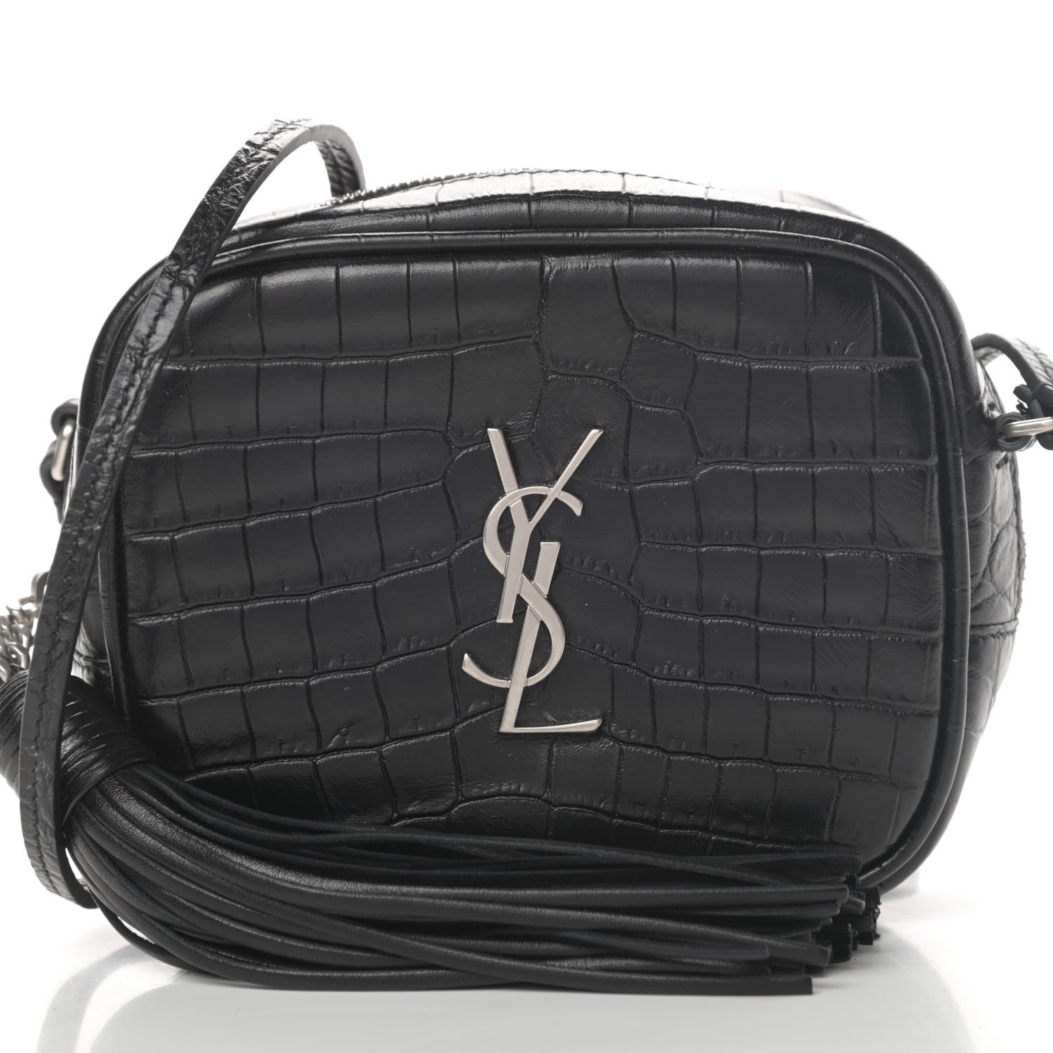 Saint Laurent Calfskin Crocodile Embossed Monogram Blogger Bag Black 9 of 12