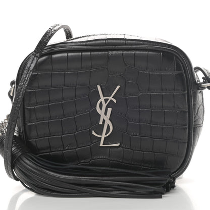 Saint Laurent Calfskin Crocodile Embossed Monogram Blogger Bag Black 9 of 12