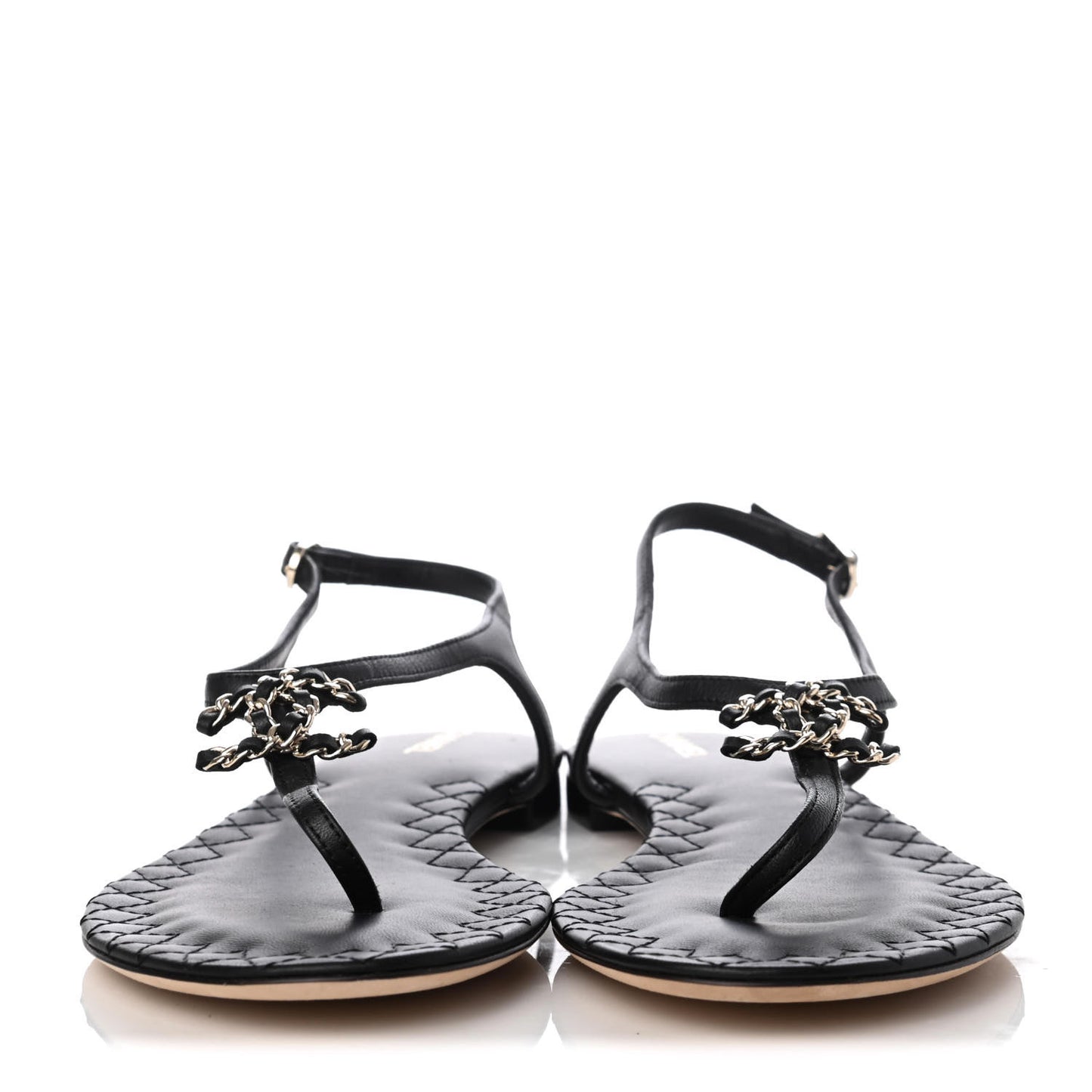 Lambskin Chain CC Logo Thong Sandals 40 Black
