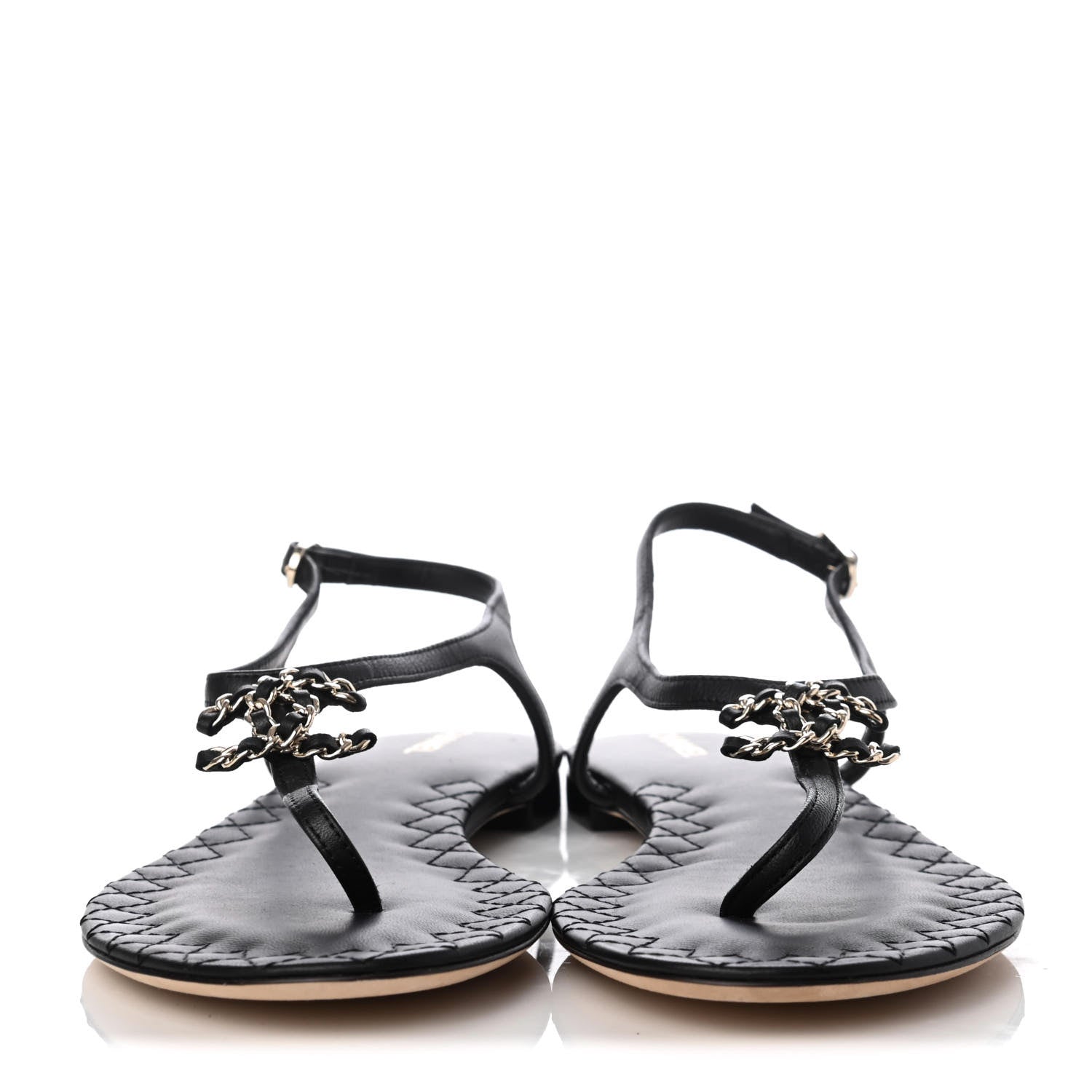 Chanel Lambskin Chain CC Logo Thong Sandals 40 Black 2 of 8
