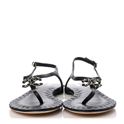 Chanel Lambskin Chain CC Logo Thong Sandals 40 Black 2 of 8