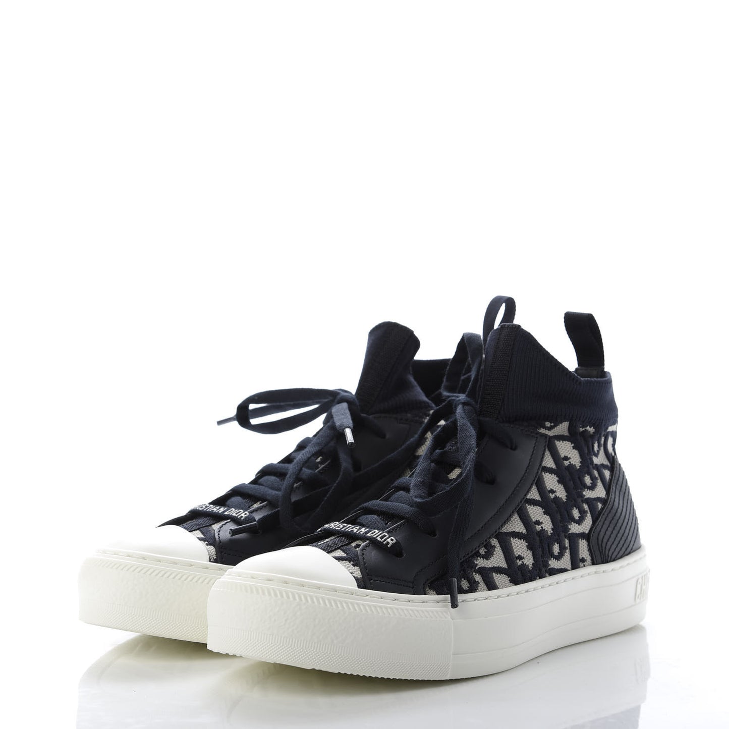 Technical Canvas Mesh Calfskin Womens Oblique Walk'n Dior High Top Sneakers 36.5 Deep Blue