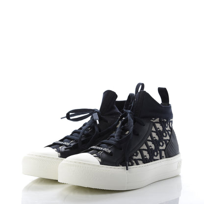 Christian Dior Technical Canvas Mesh Calfskin Womens Oblique Walk'n Dior High Top Sneakers 36.5 Deep Blue 3 of 10
