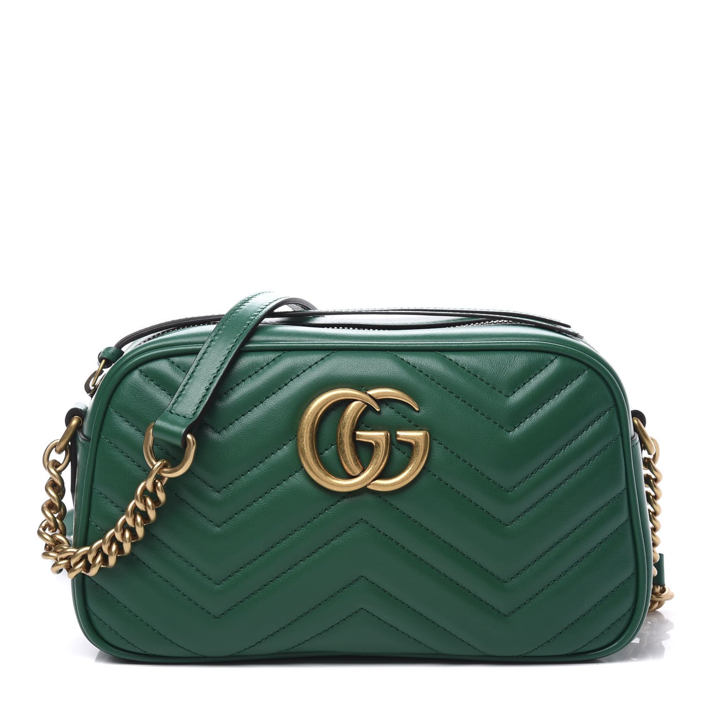 Calfskin Matelasse Small GG Marmont Chain Shoulder Bag Emerald Green