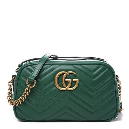 Gucci Calfskin Matelasse Small GG Marmont Chain Shoulder Bag Emerald Green 1 of 11