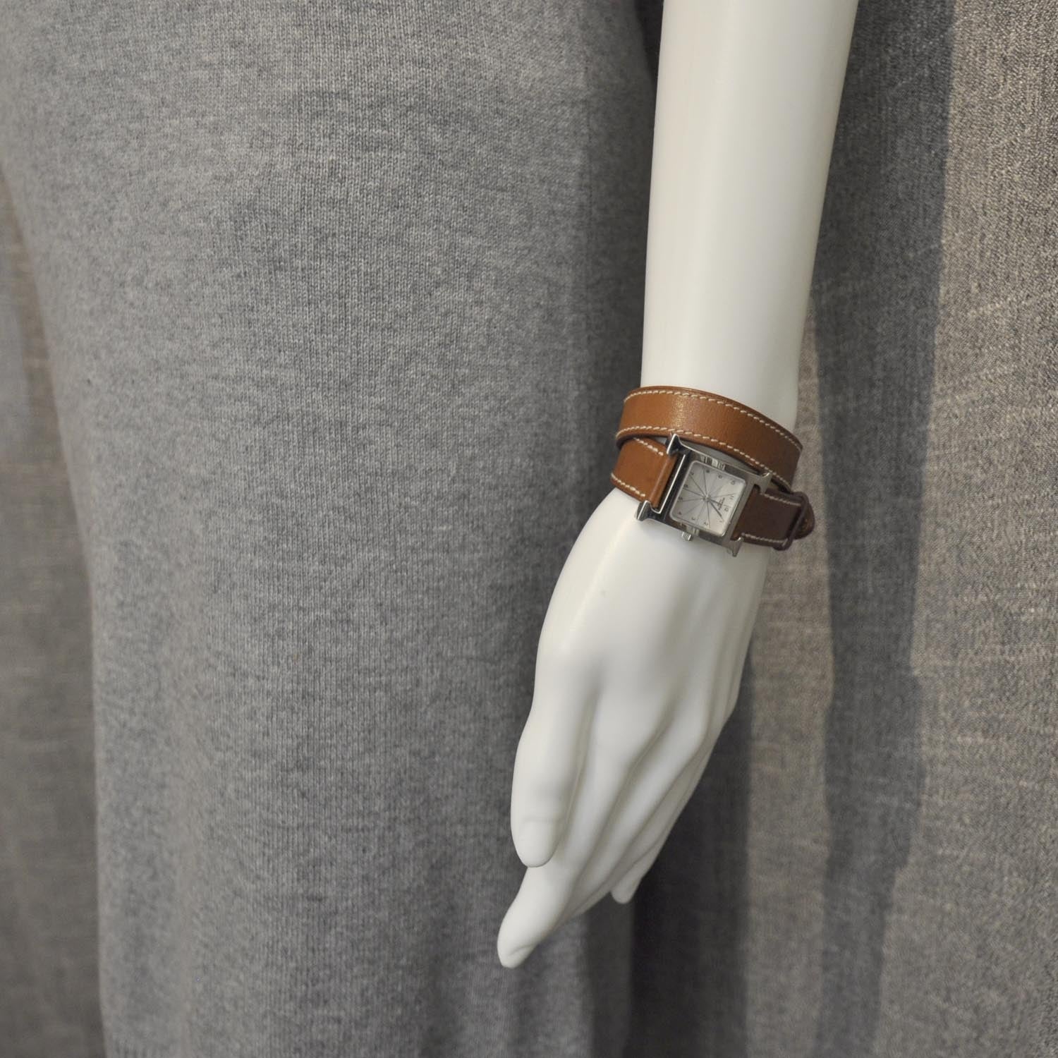 Hermes Stainless Steel Barenia 21mm Heure H Hour Quartz Watch Fauve 8 of 11