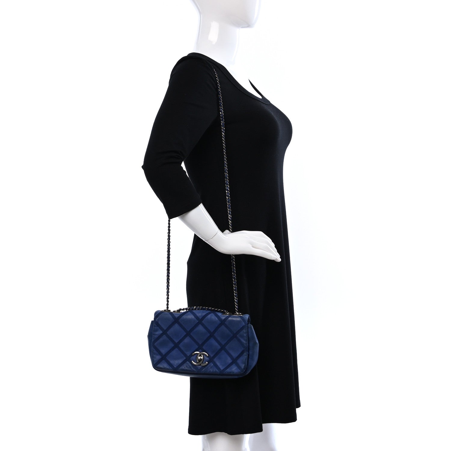 Chanel Iridescent Calfskin Diamond Embellished Medium Single Flap Blue 2 of 9