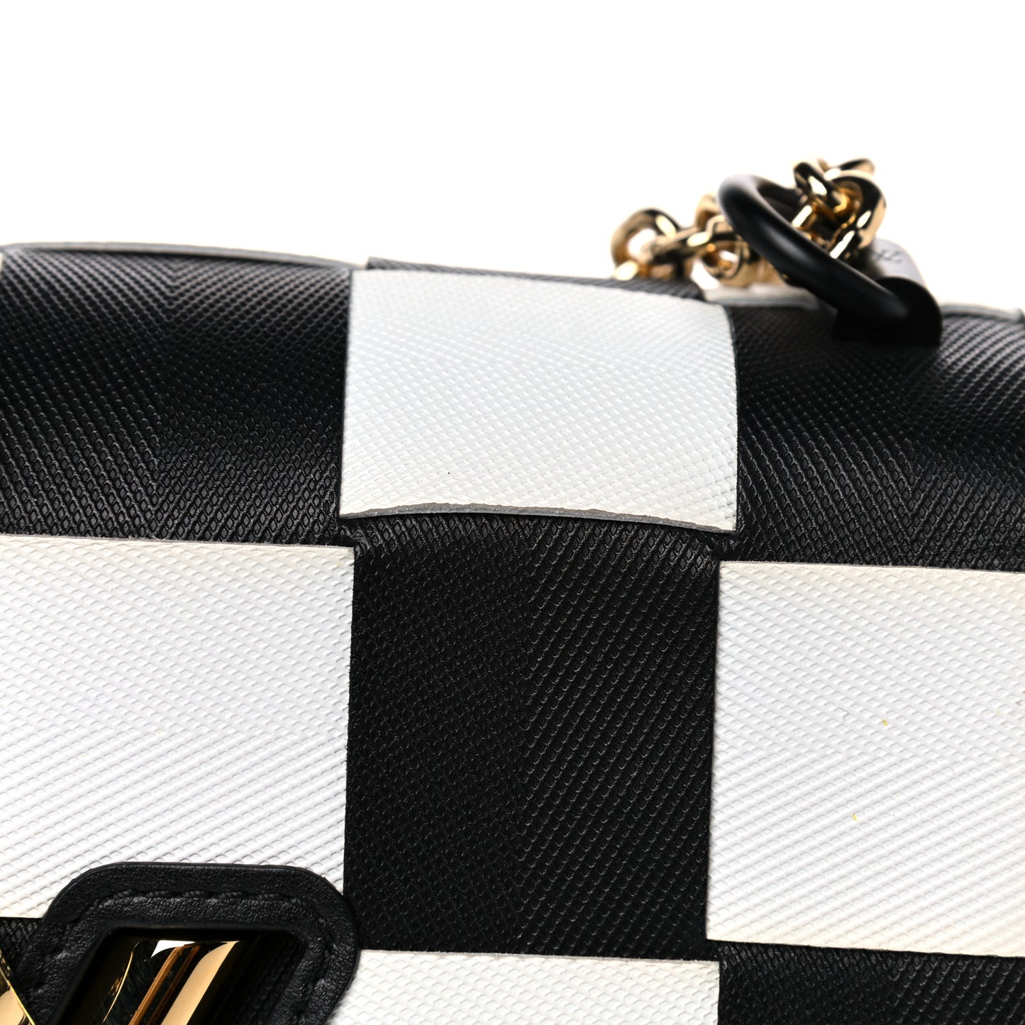 Calfskin Damier Tressage Twist Shoulder Bag MM Black White