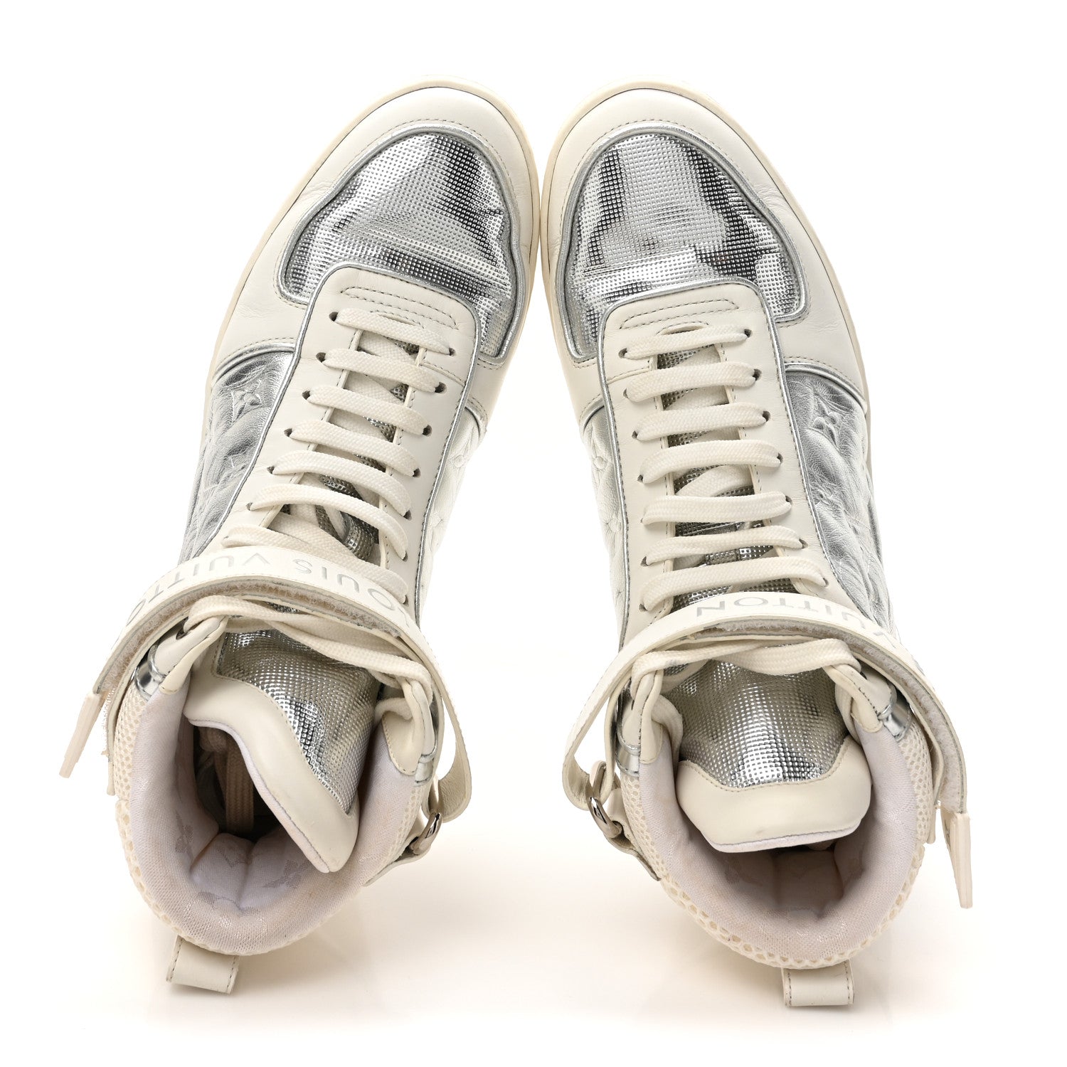 Louis Vuitton Metallic Calfskin Embossed Monogram Boombox Sneakers 37.5 White Silver 2 of 11