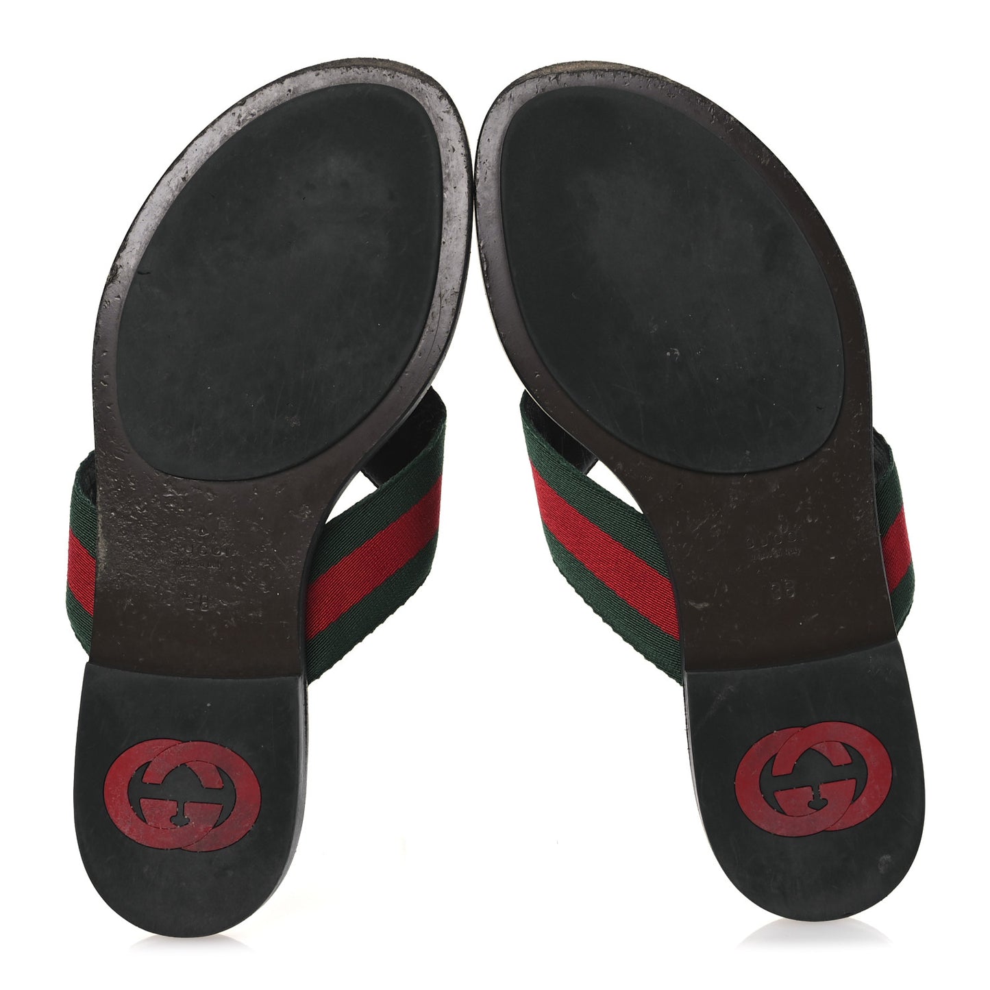 Nylon Calfskin Web GG Monogram Womens Thong Sandals 38 Green Red Cocoa