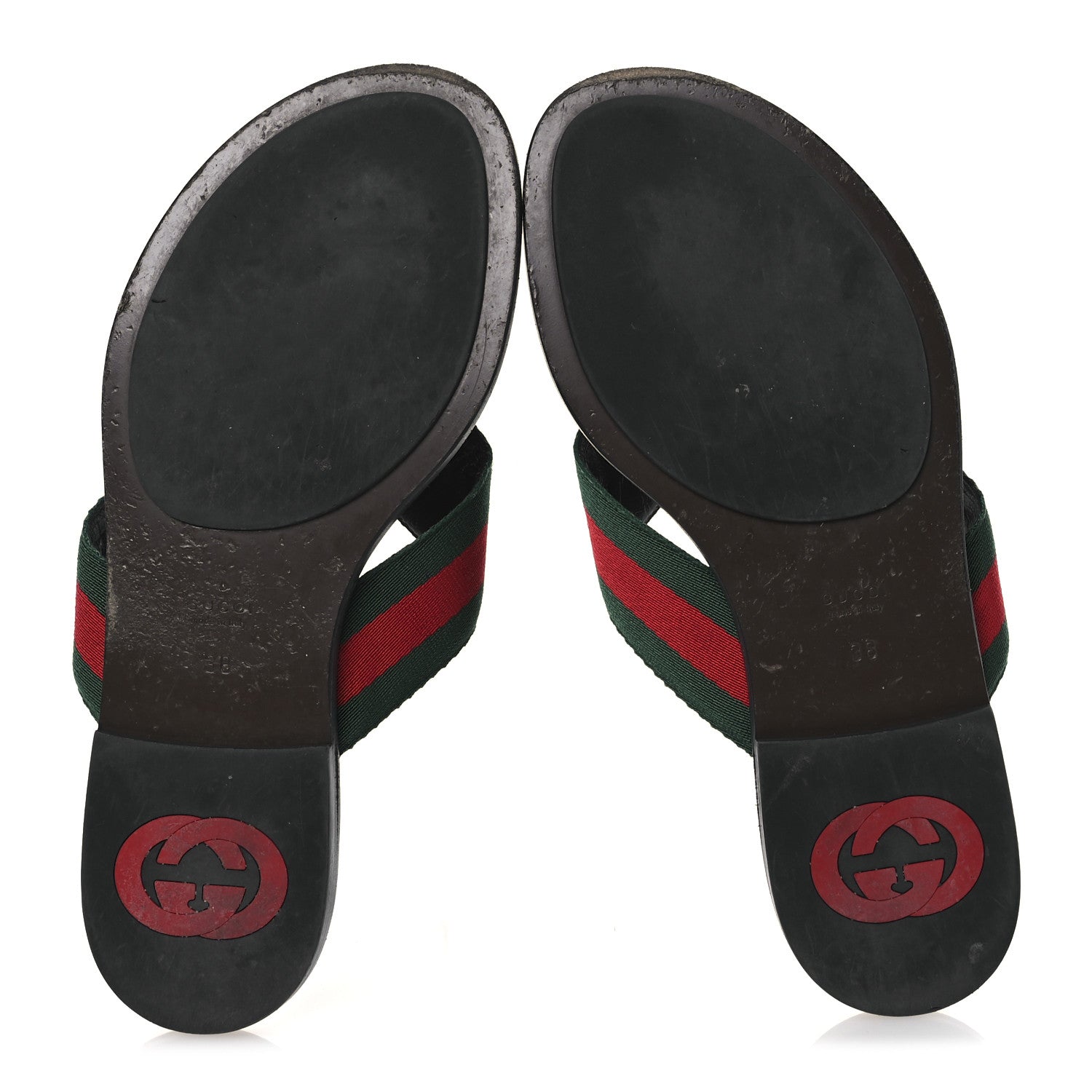 Gucci Nylon Calfskin Web GG Monogram Womens Thong Sandals 38 Green Red Cocoa 7 of 12
