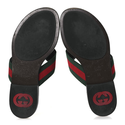 Gucci Nylon Calfskin Web GG Monogram Womens Thong Sandals 38 Green Red Cocoa 7 of 12