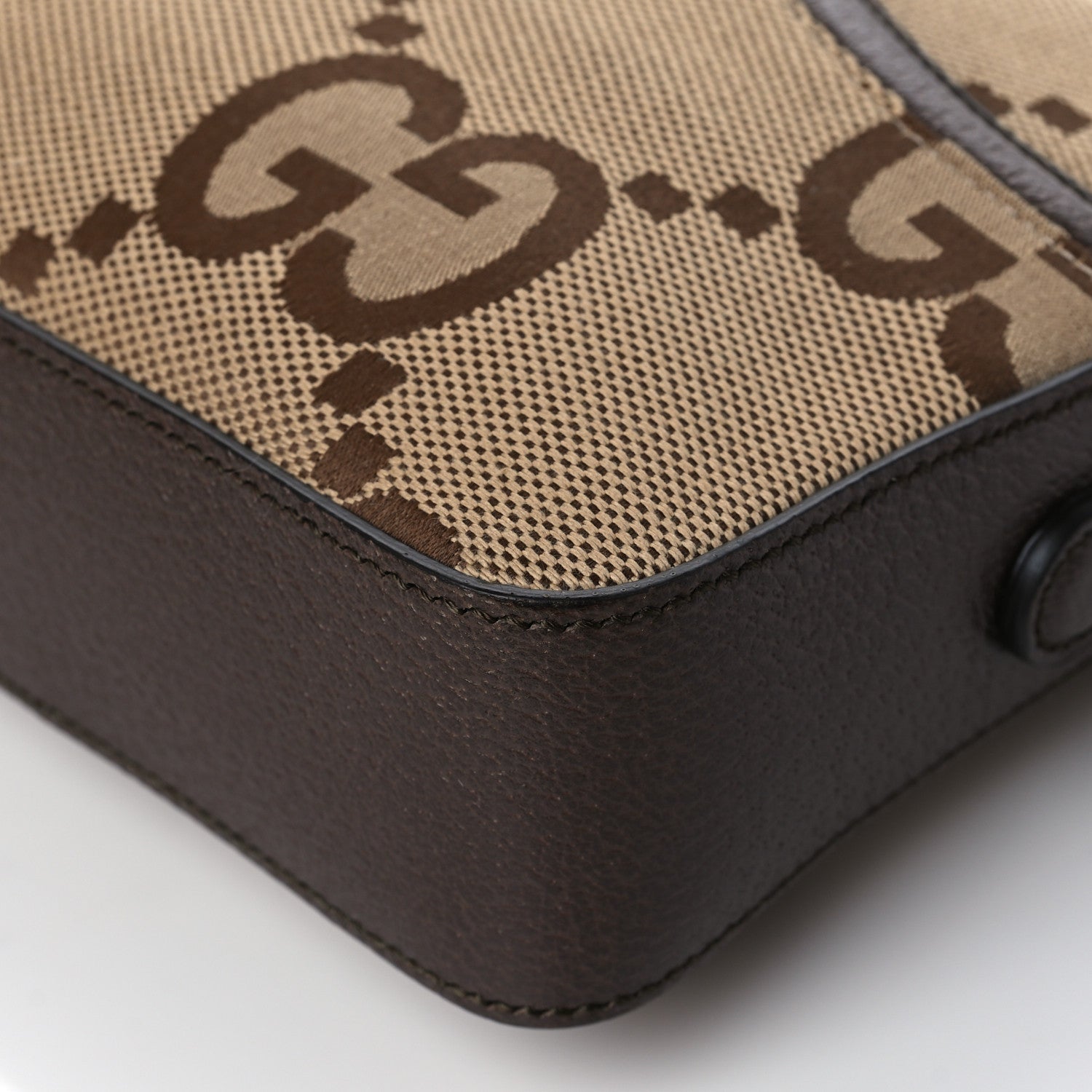 Gucci Monogram Jumbo GG Textured Dollar Calfskin Web Messenger Shoulder Bag Camel Ebony New Acero 10 of 10