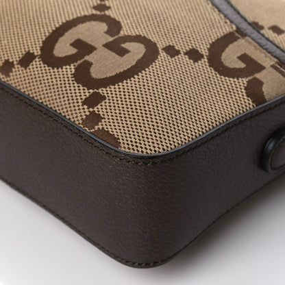 Gucci Monogram Jumbo GG Textured Dollar Calfskin Web Messenger Shoulder Bag Camel Ebony New Acero 10 of 10