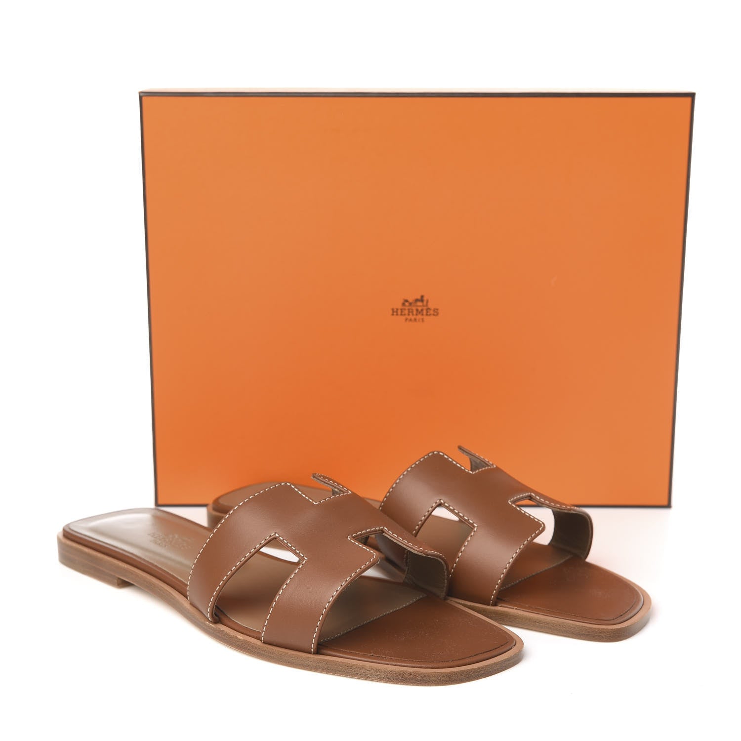 Hermes Box Calfskin Oran Sandals 38 Gold 9 of 9