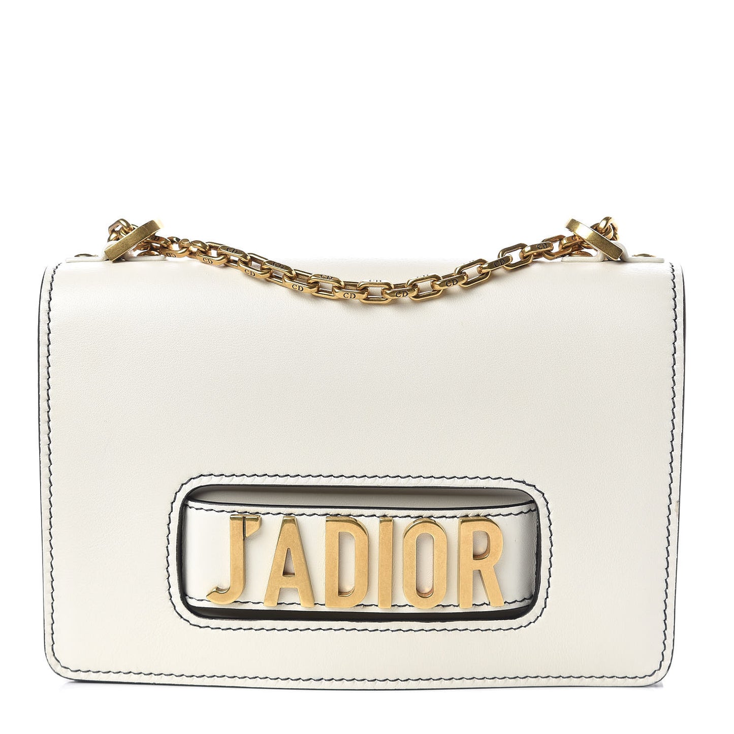 Calfskin J'Adior Chain Flap Bag Off White