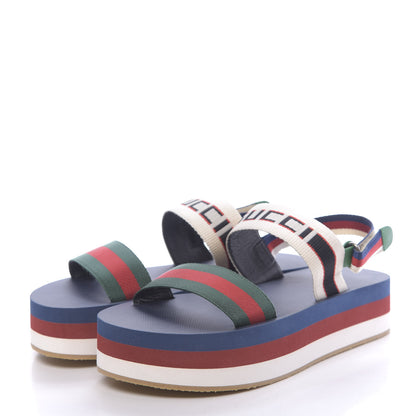 Gucci Nylon Stripe Logo Sylvie Web Platform Slingback Sandals 41 Green Red Ecru 3 of 8