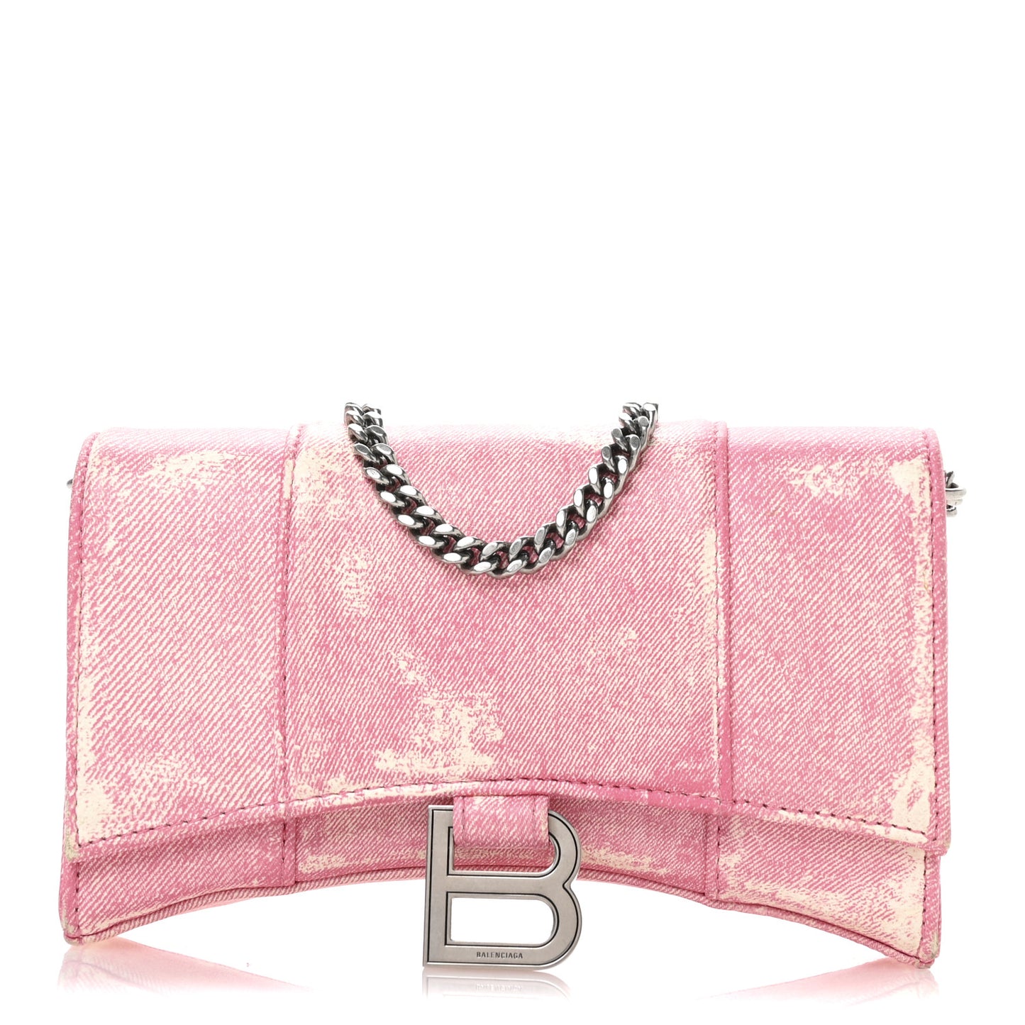 Nappa Denim Printed Hourglass Chain Bag Denim Pink
