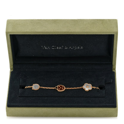 Van Cleef & Arpels 18K Rose Gold Carnelian Mother of Pearl Onyx 5 Motifs Lucky Spring Bracelet 4 of 4