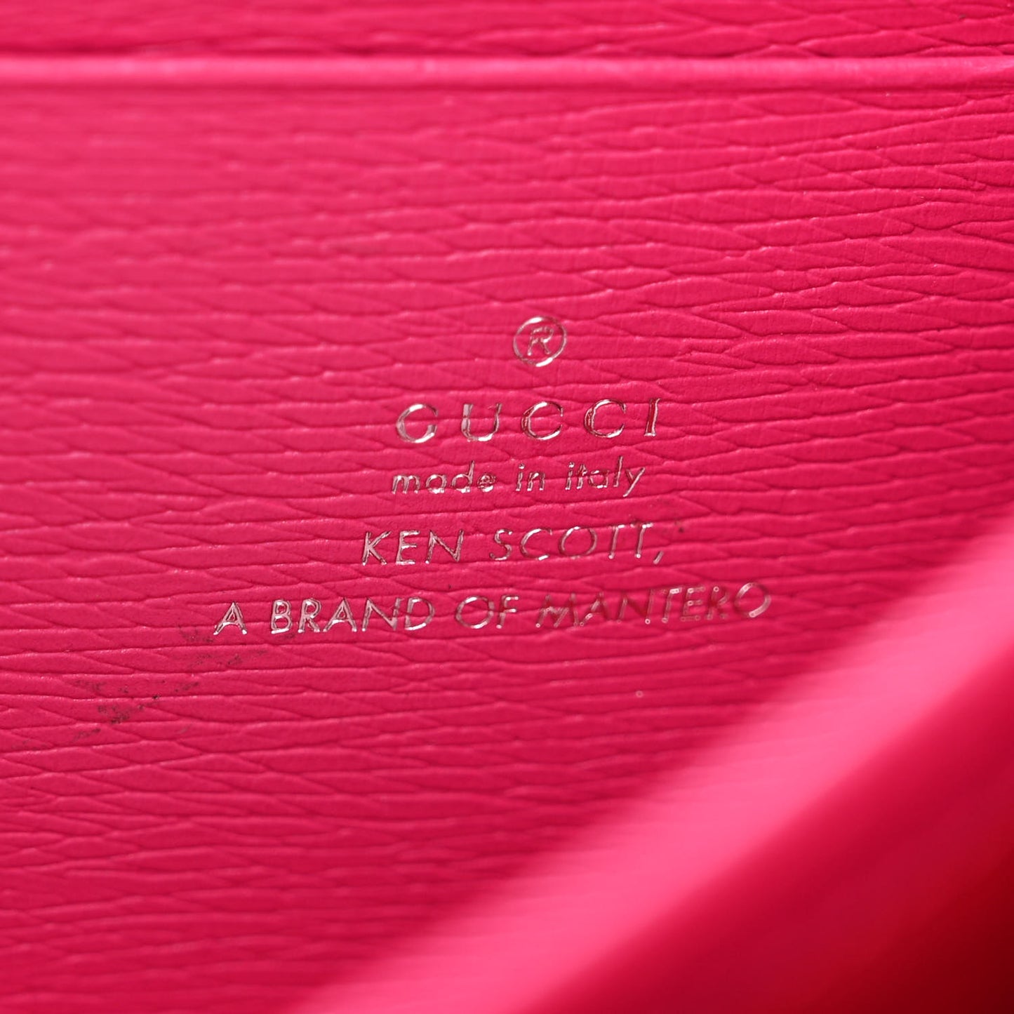 X KEN SCOTT Textured Calfskin Pomponica Print Mini Dionysus Chain Wallet Multicolor Fuxia Pompon
