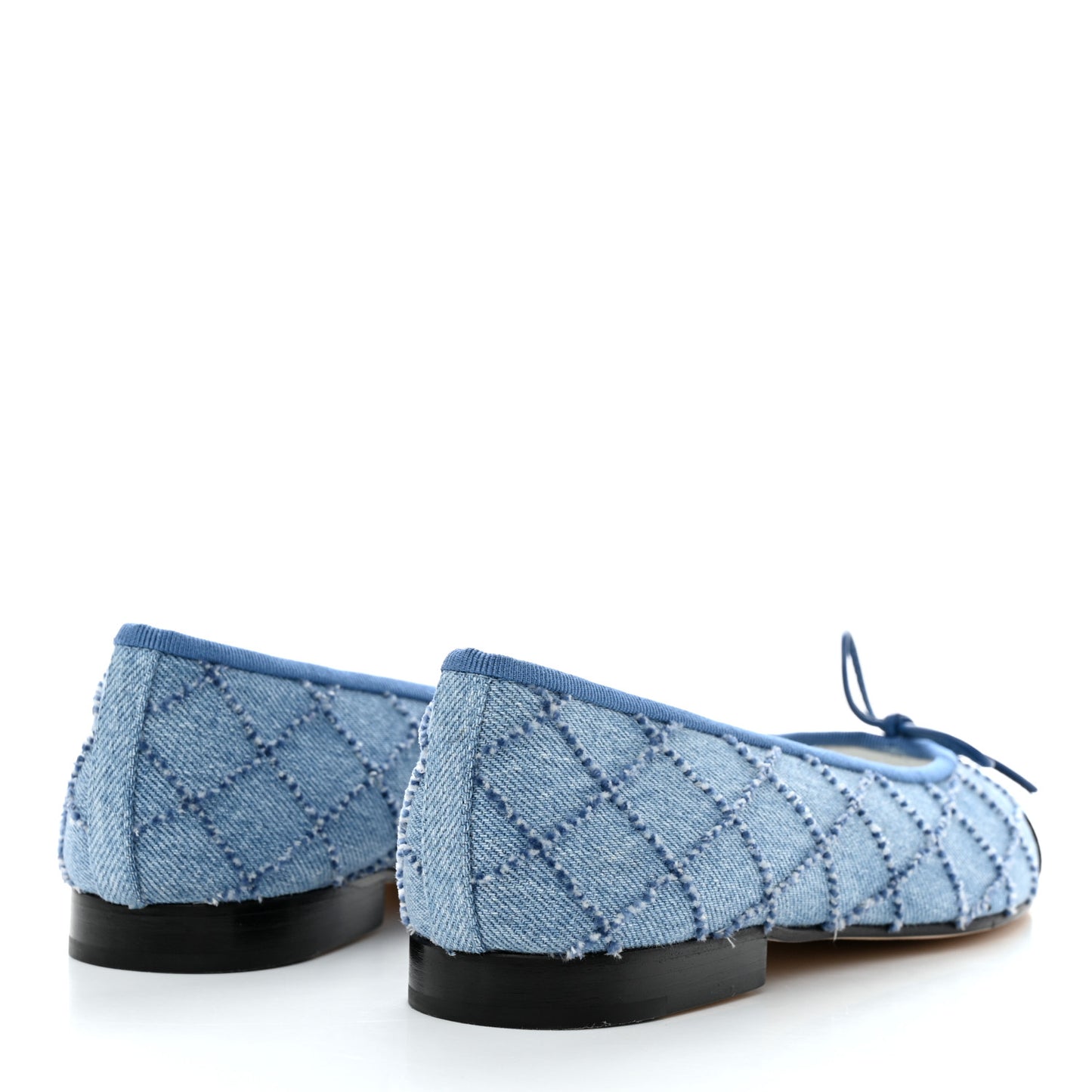 Denim Embroidered Grosgrain CC Cap Toe Ballerina Flats 37 Blue Black
