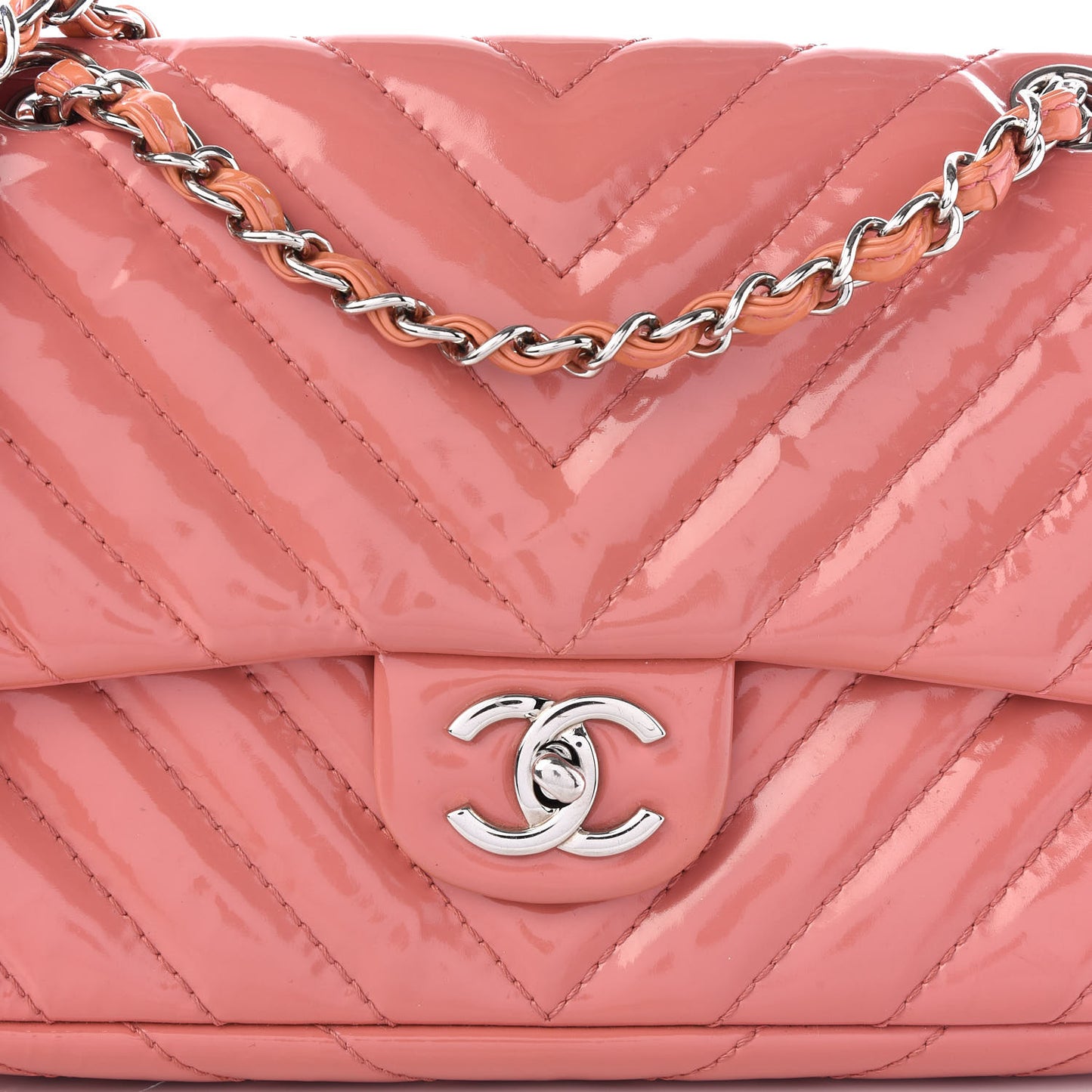 Patent Chevron Quilted Medium Single Flap Pink