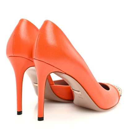 Gucci Calfskin Studded Cap Toe D'Orsay Pumps 37.5 Orange 4 of 7