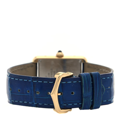 Cartier Stainless Steel 18K Yellow Gold Alligator 24mm Tank Solo Quartz Watch Blue 3 of 4