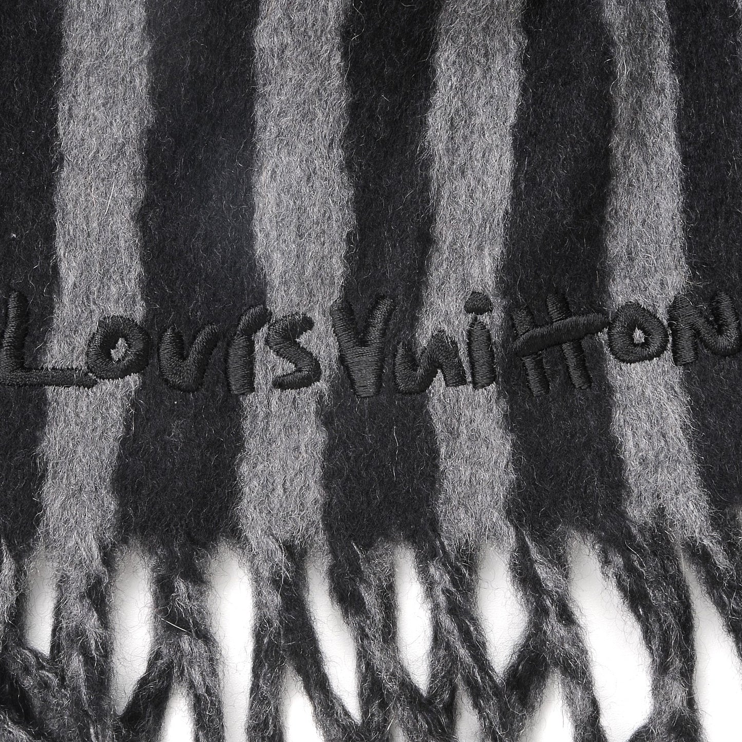 Cashmere Wool Stripe Muffler Scarf Black Gray