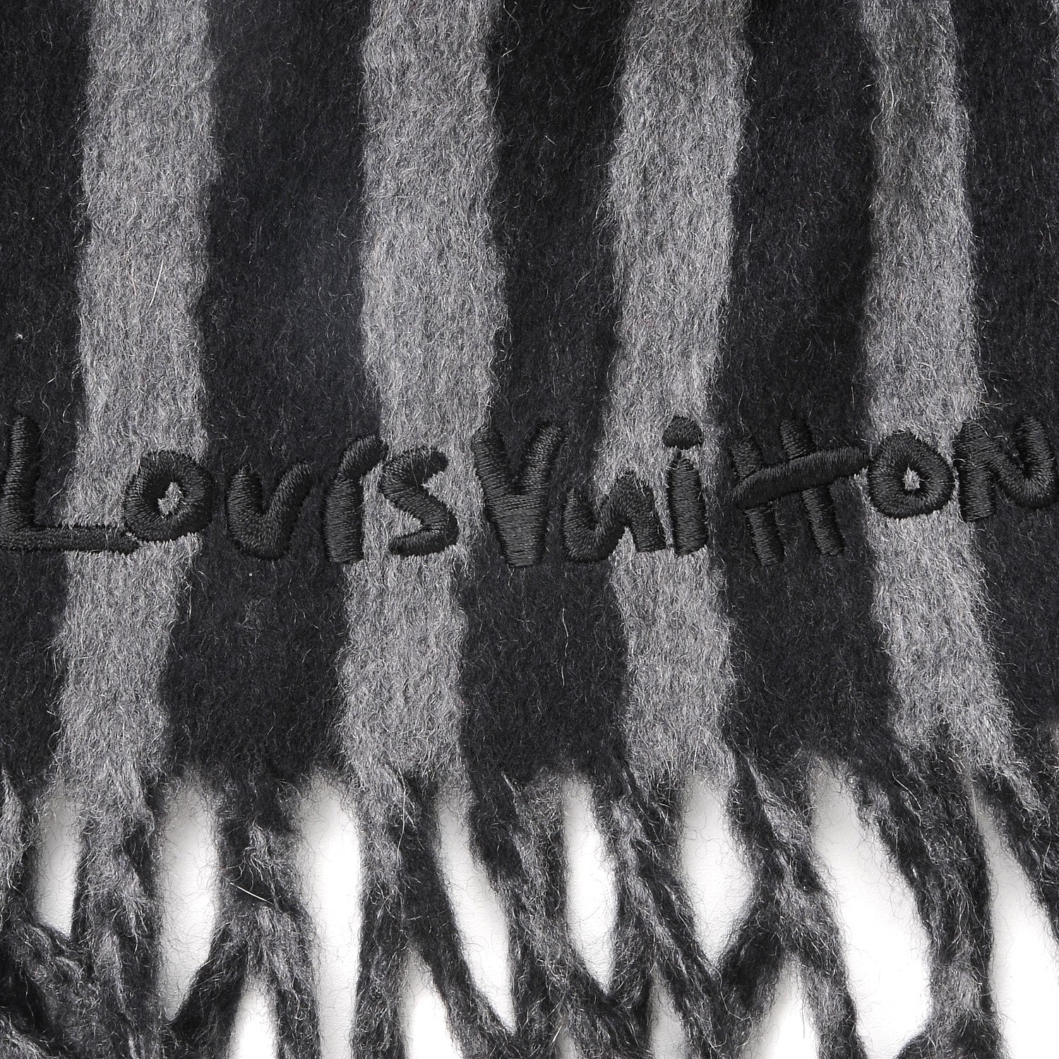 Louis Vuitton Cashmere Wool Stripe Muffler Scarf Black Gray 3 of 4