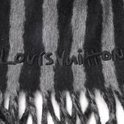 Louis Vuitton Cashmere Wool Stripe Muffler Scarf Black Gray 3 of 4