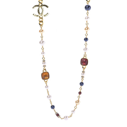 Chanel Resin Gripoix Poured Glass Pearl Necklace Gold Multicolor 2 of 9
