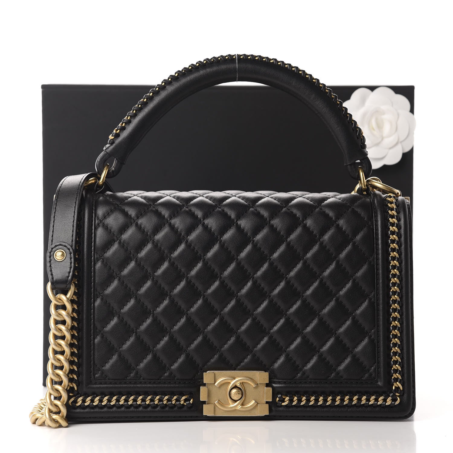 Chanel Calfskin Quilted New Medium Boy Top Handle Flap Black 11 of 11